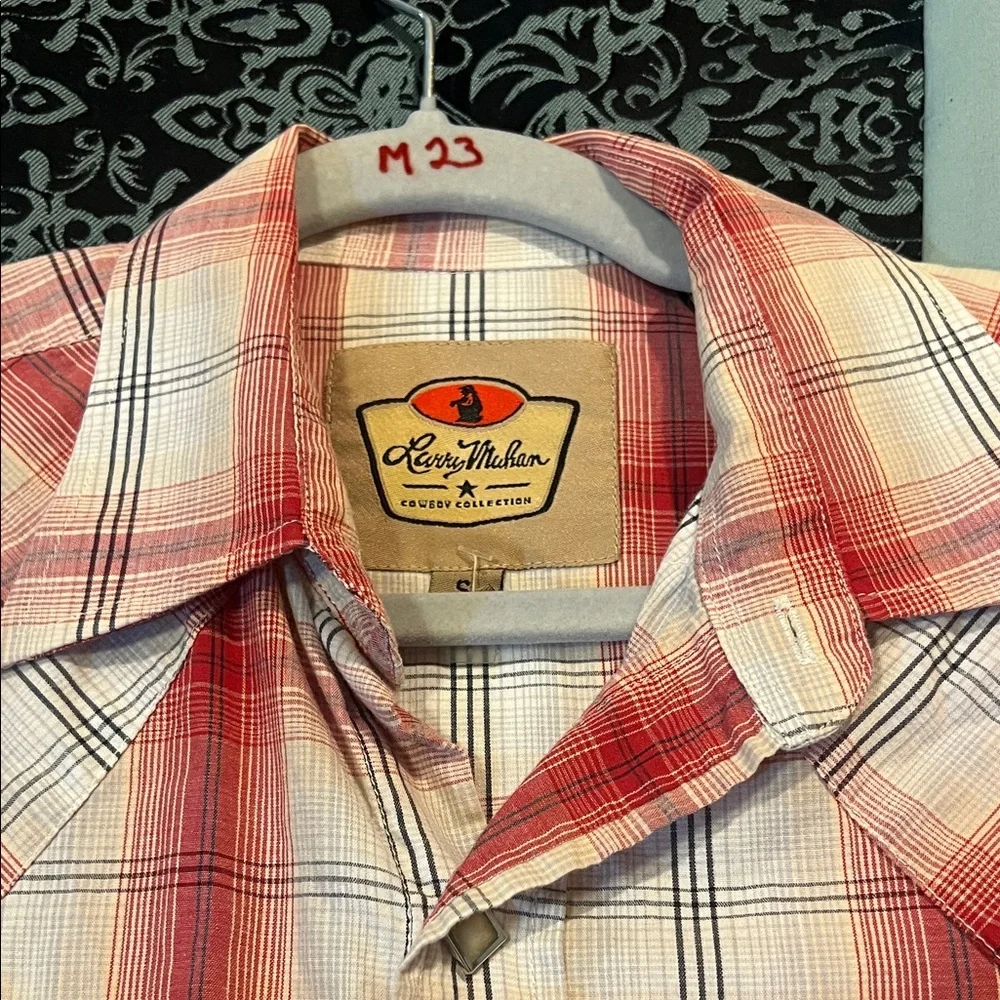 Larry MAHAN Red and White Plaid Button Down Shirt, stylish - Picture 5 of 10